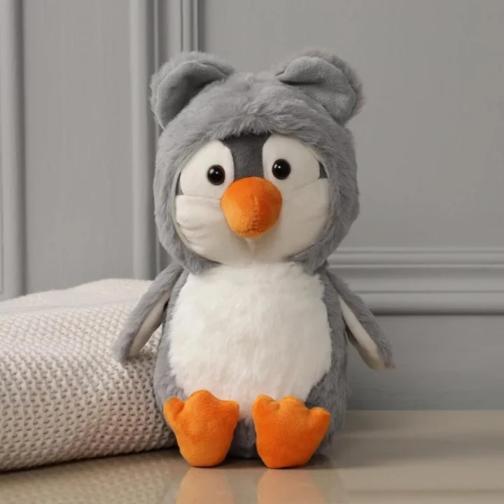 Grey Penguin Soft Plush Toy – 25cm | Cute Adorable Huggable Hoodie Penguin Stuffed Animal for Kids & Girls | Super Soft Cuddly Plushie for Birthdays & Special Occasions