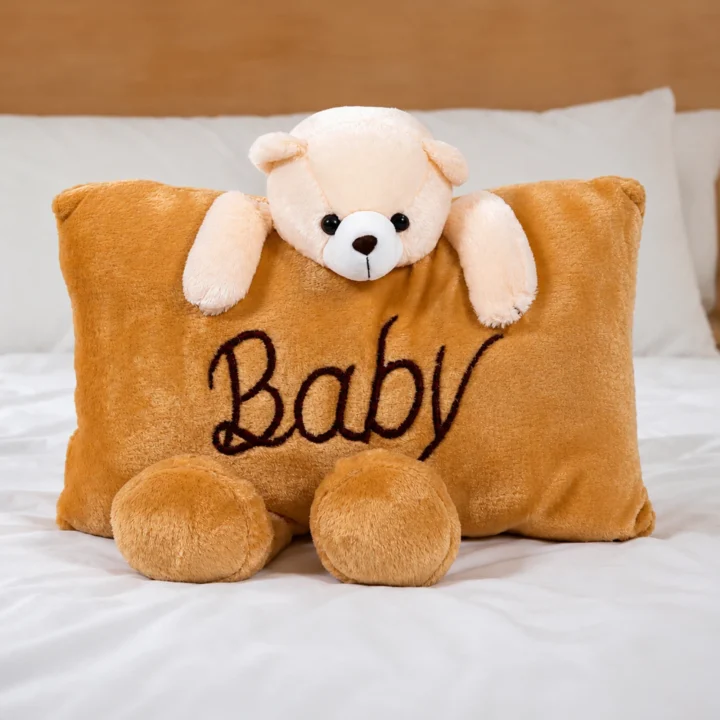 Cute Baby Teddy Bear Pillow Stuffed Soft Plush Soft Toy Kids Birthday (Brown)