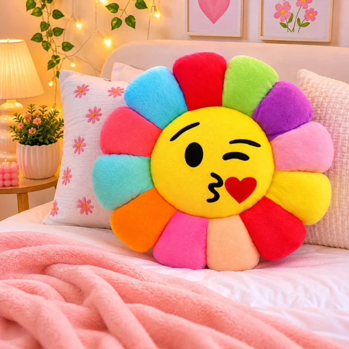 Sunflower Kids Cushion 16X16 Inches, Colourful Plush Throw Pillow Toy for Kids Bedroom, Fibre Filled Seat Or Back Sofa Floor Cushion, Multicolor